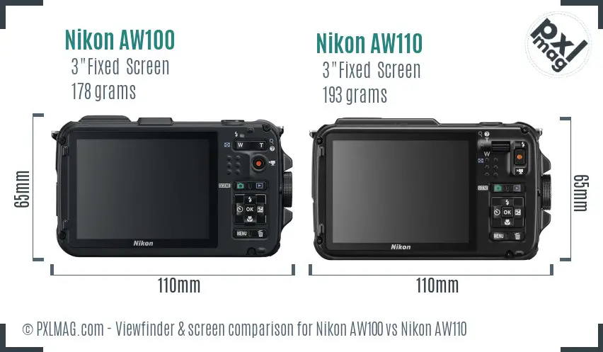 Nikon AW100 vs Nikon AW110 Screen and Viewfinder comparison