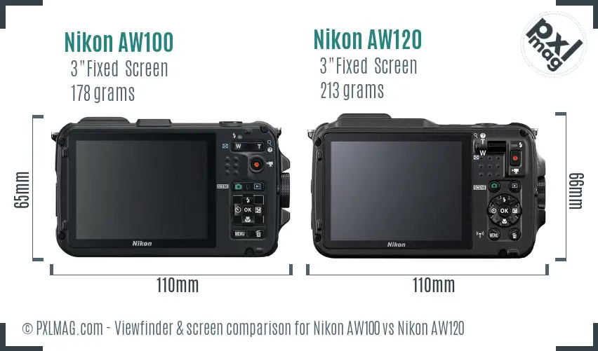 Nikon AW100 vs Nikon AW120 Screen and Viewfinder comparison