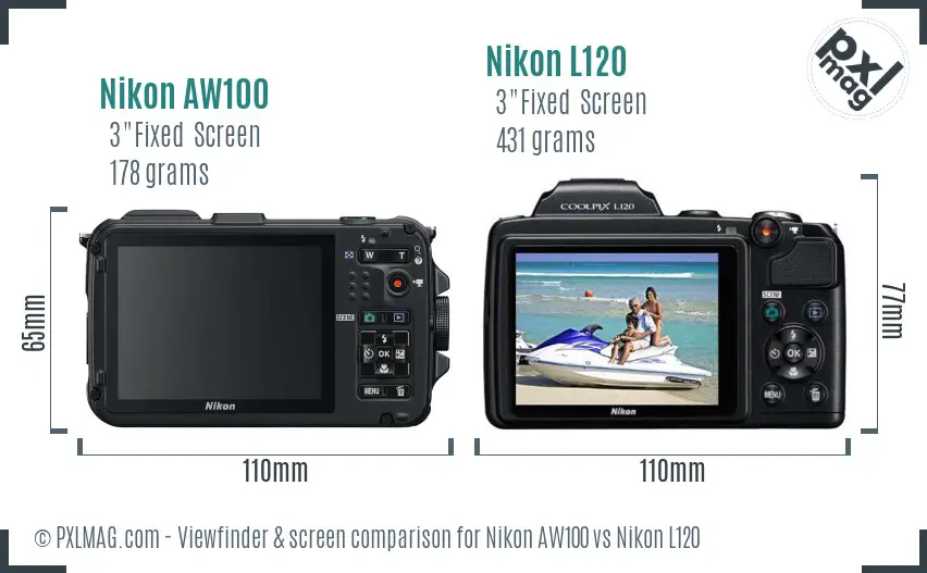 Nikon AW100 vs Nikon L120 Screen and Viewfinder comparison