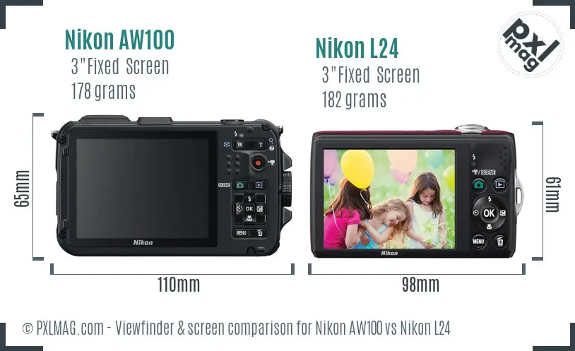 Nikon AW100 vs Nikon L24 Screen and Viewfinder comparison