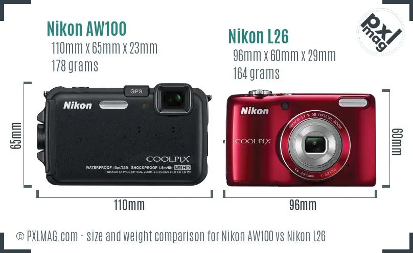 Nikon AW100 vs Nikon L26 size comparison Nikon AW100 vs Nikon L26 size comparison