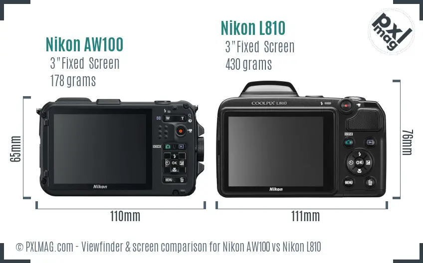 Nikon AW100 vs Nikon L810 Screen and Viewfinder comparison