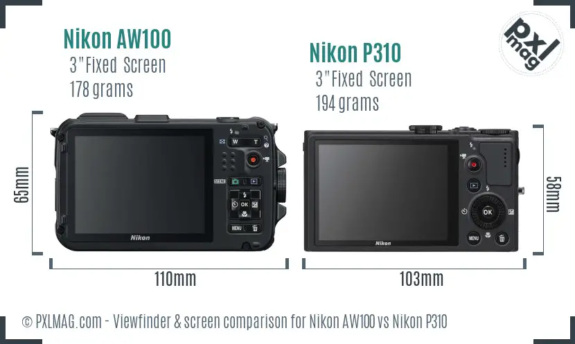 Nikon AW100 vs Nikon P310 Screen and Viewfinder comparison Nikon AW100 vs Nikon P310 Screen and Viewfinder comparison