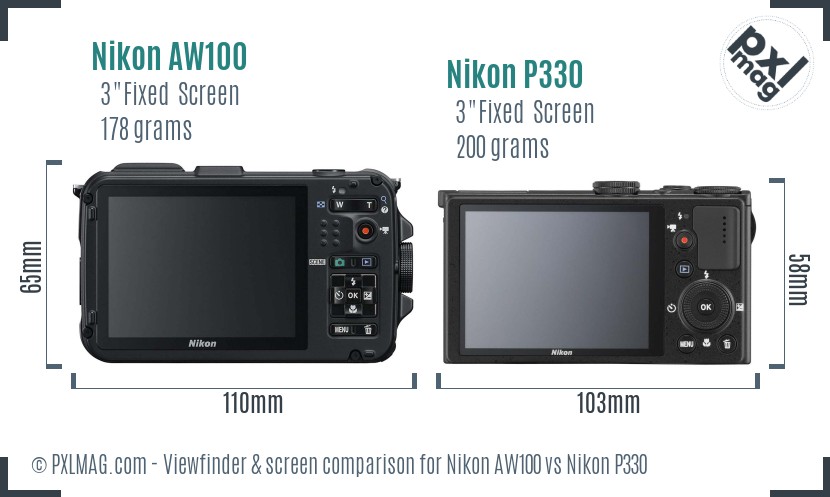 Nikon AW100 vs Nikon P330 Screen and Viewfinder comparison