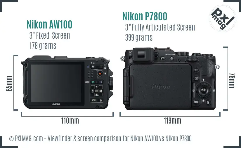 Nikon AW100 vs Nikon P7800 Screen and Viewfinder comparison Nikon AW100 vs Nikon P7800 Screen and Viewfinder comparison