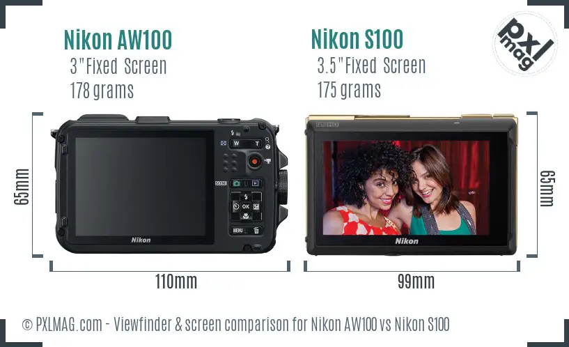 Nikon AW100 vs Nikon S100 Screen and Viewfinder comparison Nikon AW100 vs Nikon S100 Screen and Viewfinder comparison