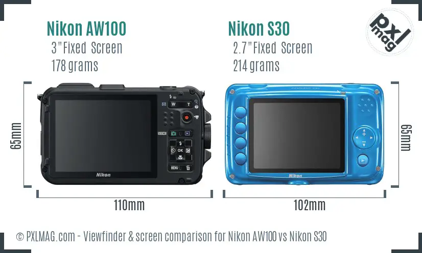 Nikon AW100 vs Nikon S30 Screen and Viewfinder comparison Nikon AW100 vs Nikon S30 Screen and Viewfinder comparison