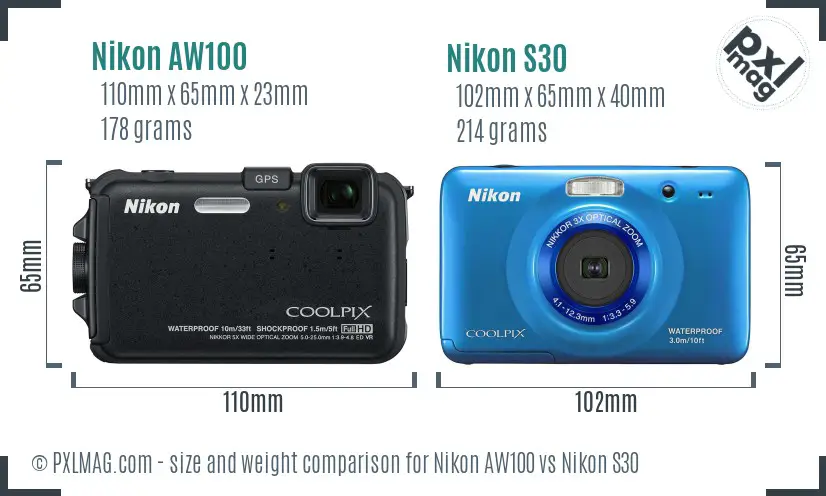 Nikon AW100 vs Nikon S30 size comparison Nikon AW100 vs Nikon S30 size comparison