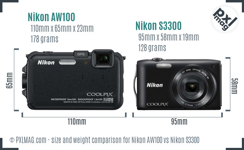 Nikon AW100 vs Nikon S3300 size comparison Nikon AW100 vs Nikon S3300 size comparison