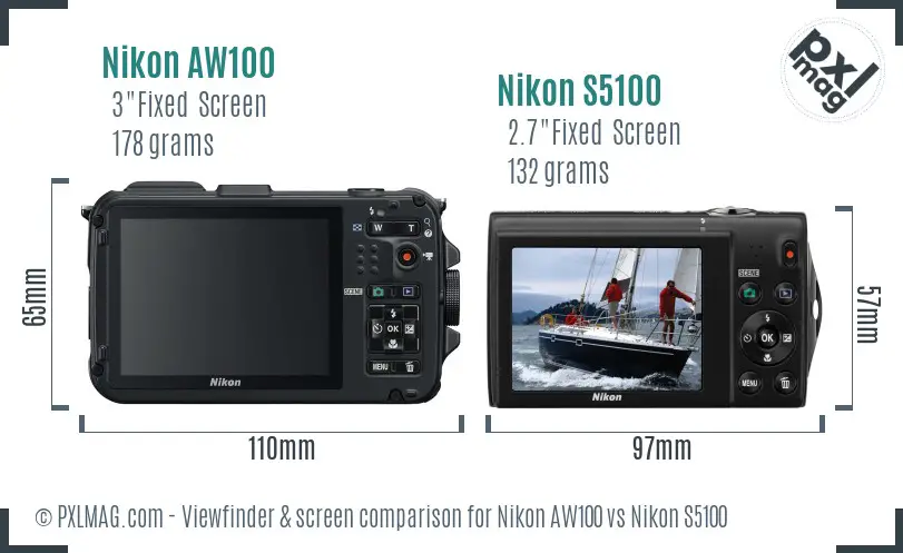 Nikon AW100 vs Nikon S5100 Screen and Viewfinder comparison