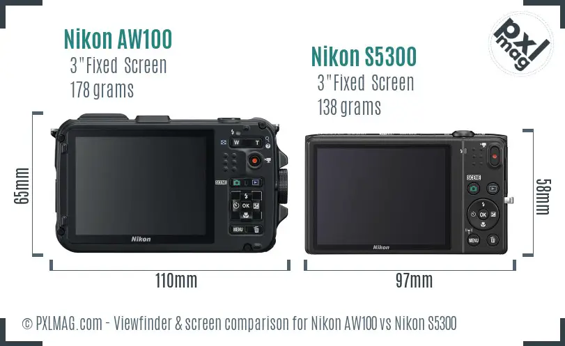 Nikon AW100 vs Nikon S5300 Screen and Viewfinder comparison