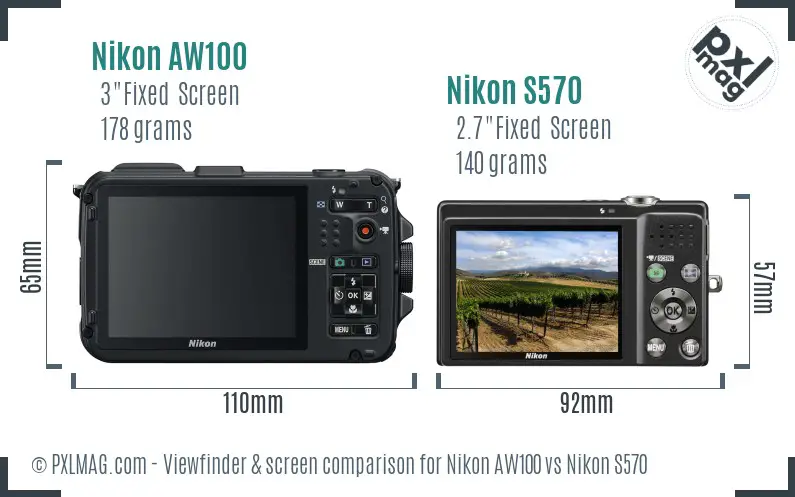 Nikon AW100 vs Nikon S570 Screen and Viewfinder comparison