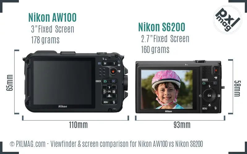 Nikon AW100 vs Nikon S6200 Screen and Viewfinder comparison
