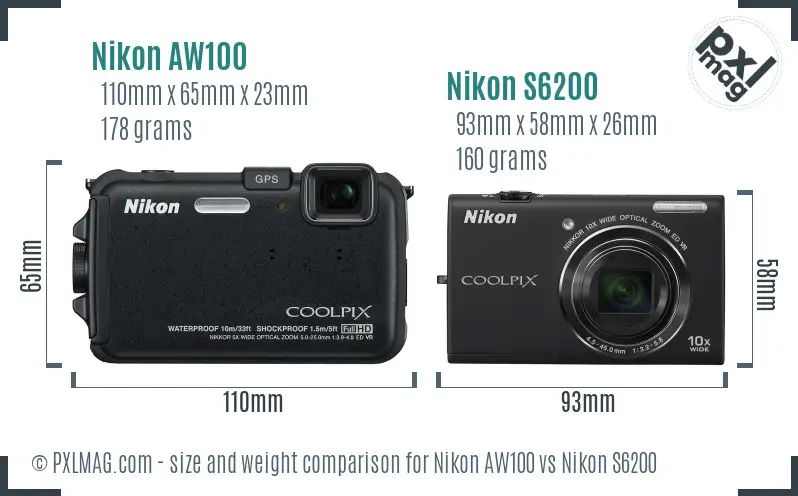 Nikon AW100 vs Nikon S6200 size comparison Nikon AW100 vs Nikon S6200 size comparison