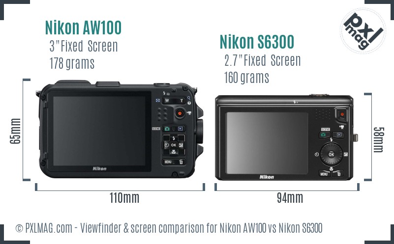 Nikon AW100 vs Nikon S6300 Screen and Viewfinder comparison