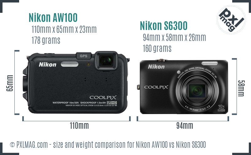 Nikon AW100 vs Nikon S6300 size comparison Nikon AW100 vs Nikon S6300 size comparison