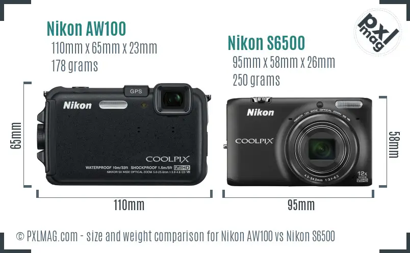 Nikon AW100 vs Nikon S6500 size comparison Nikon AW100 vs Nikon S6500 size comparison