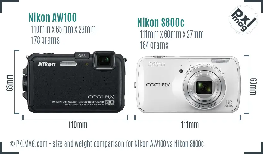 Nikon AW100 vs Nikon S800c size comparison Nikon AW100 vs Nikon S800c size comparison