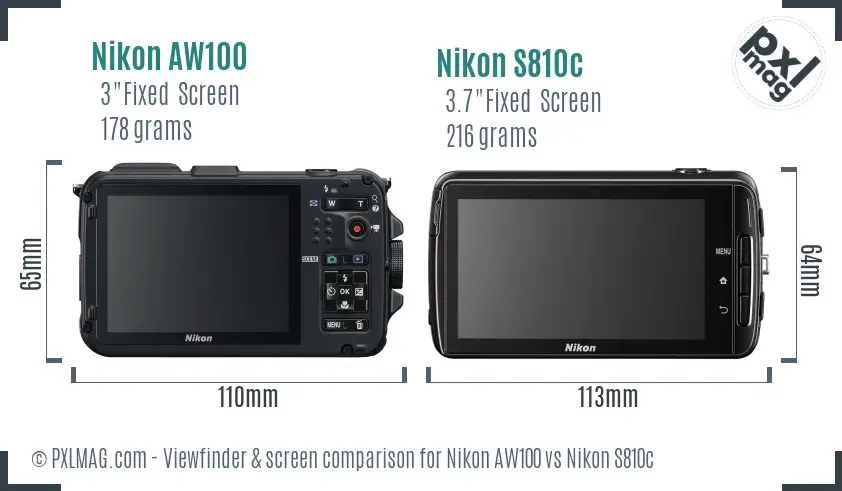 Nikon AW100 vs Nikon S810c Screen and Viewfinder comparison