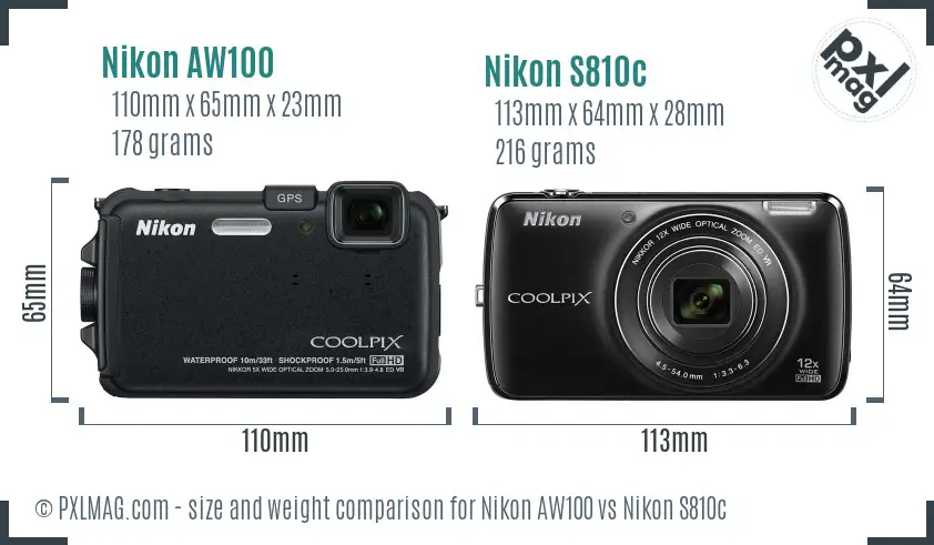 Nikon AW100 vs Nikon S810c size comparison Nikon AW100 vs Nikon S810c size comparison