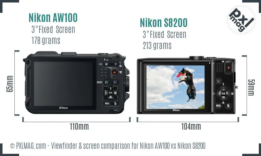 Nikon AW100 vs Nikon S8200 Screen and Viewfinder comparison