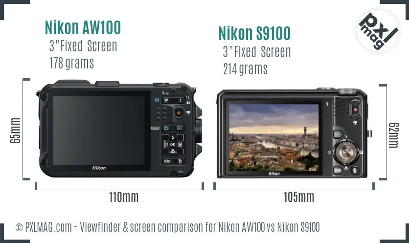 Nikon AW100 vs Nikon S9100 Screen and Viewfinder comparison