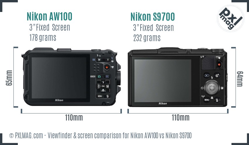 Nikon AW100 vs Nikon S9700 Screen and Viewfinder comparison
