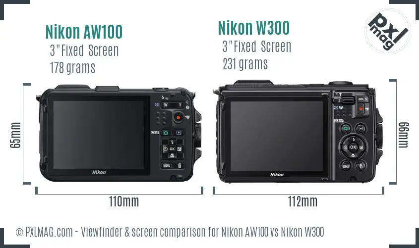 Nikon AW100 vs Nikon W300 Screen and Viewfinder comparison