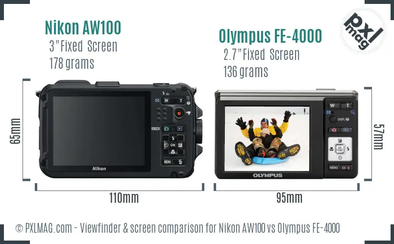 Nikon AW100 vs Olympus FE-4000 Screen and Viewfinder comparison