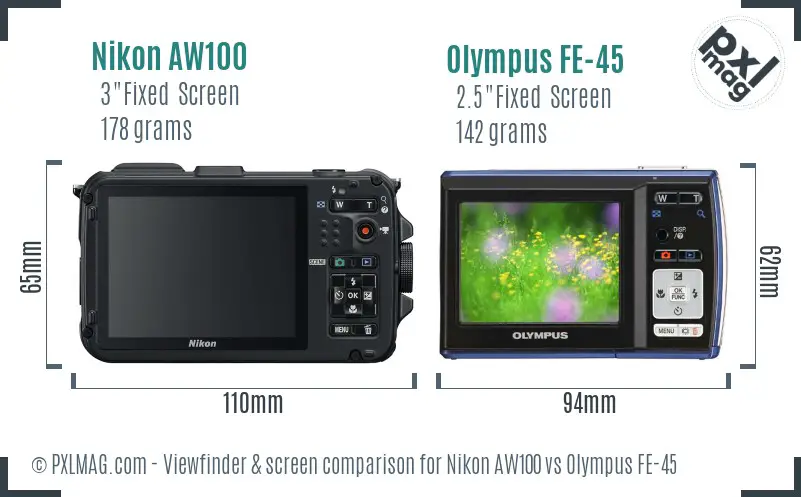 Nikon AW100 vs Olympus FE-45 Screen and Viewfinder comparison