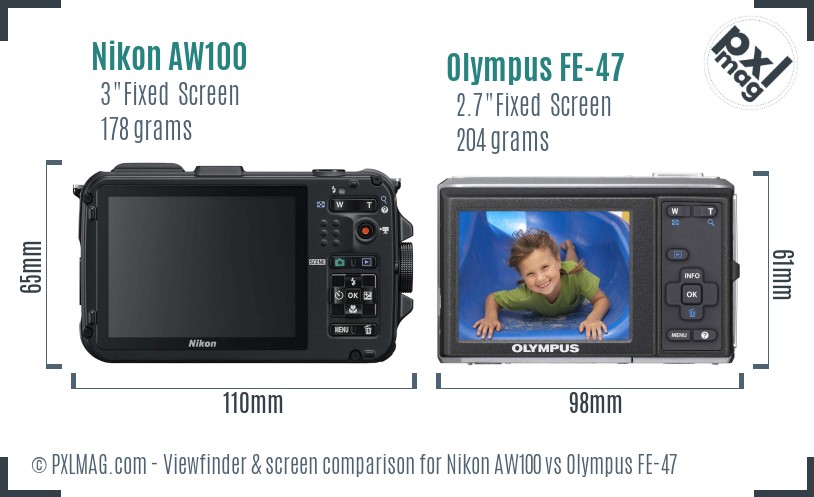 Nikon AW100 vs Olympus FE-47 Screen and Viewfinder comparison