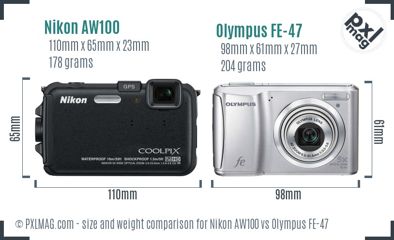 Nikon AW100 vs Olympus FE-47 size comparison Nikon AW100 vs Olympus FE-47 size comparison