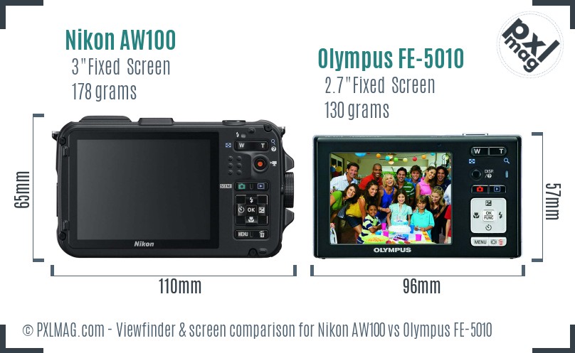 Nikon AW100 vs Olympus FE-5010 Screen and Viewfinder comparison