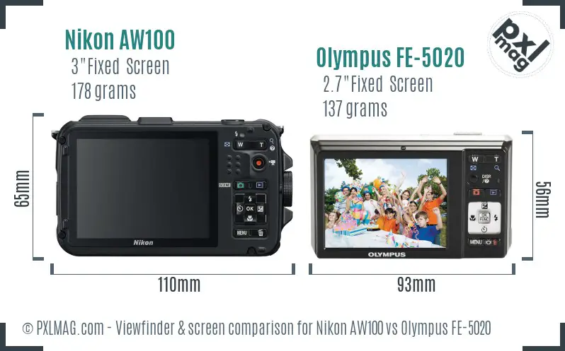Nikon AW100 vs Olympus FE-5020 Screen and Viewfinder comparison