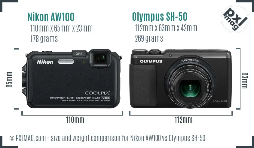 Nikon AW100 vs Olympus SH-50 size comparison Nikon AW100 vs Olympus SH-50 size comparison
