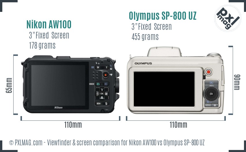 Nikon AW100 vs Olympus SP-800 UZ Screen and Viewfinder comparison