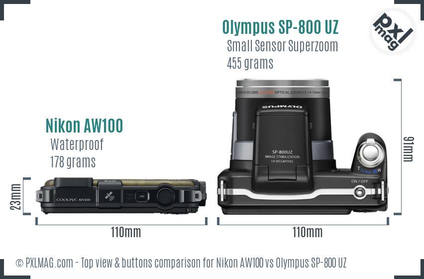 Nikon AW100 vs Olympus SP-800 UZ top view buttons comparison