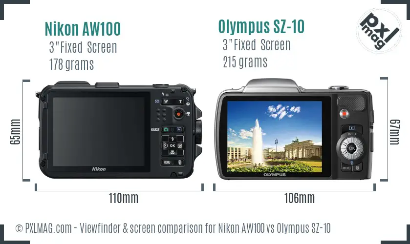 Nikon AW100 vs Olympus SZ-10 Screen and Viewfinder comparison