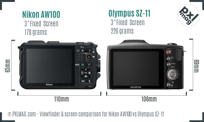 Nikon AW100 vs Olympus SZ-11 Screen and Viewfinder comparison