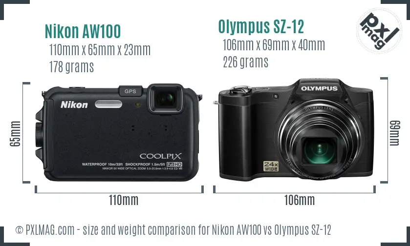 Nikon AW100 vs Olympus SZ-12 size comparison Nikon AW100 vs Olympus SZ-12 size comparison