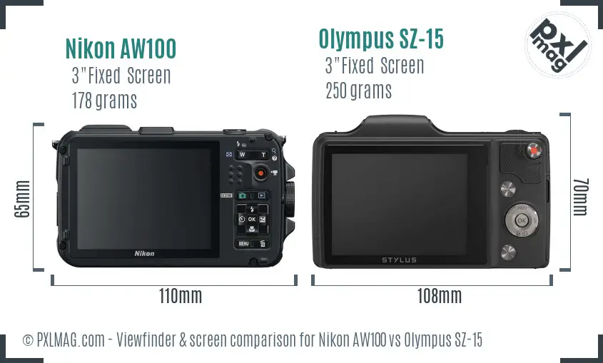 Nikon AW100 vs Olympus SZ-15 Screen and Viewfinder comparison