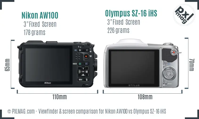 Nikon AW100 vs Olympus SZ-16 iHS Screen and Viewfinder comparison