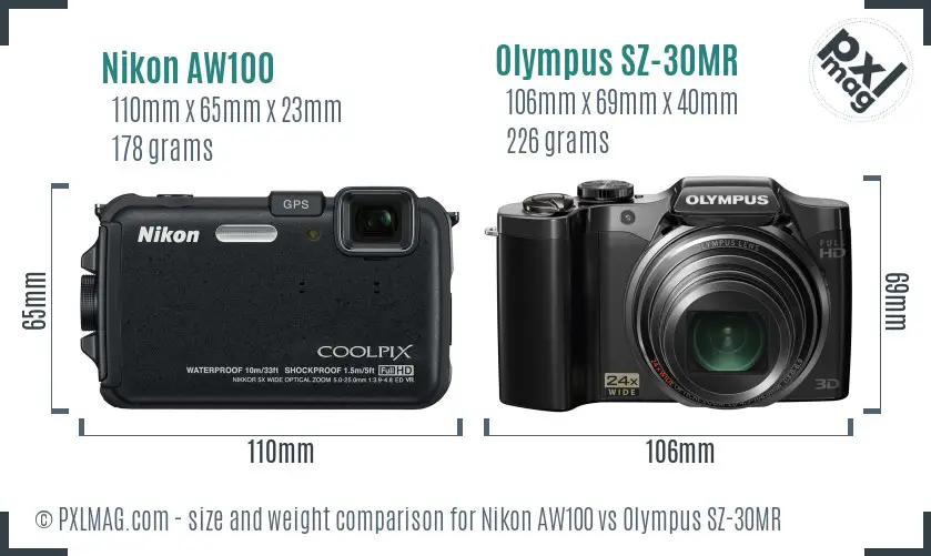 Nikon AW100 vs Olympus SZ-30MR size comparison Nikon AW100 vs Olympus SZ-30MR size comparison