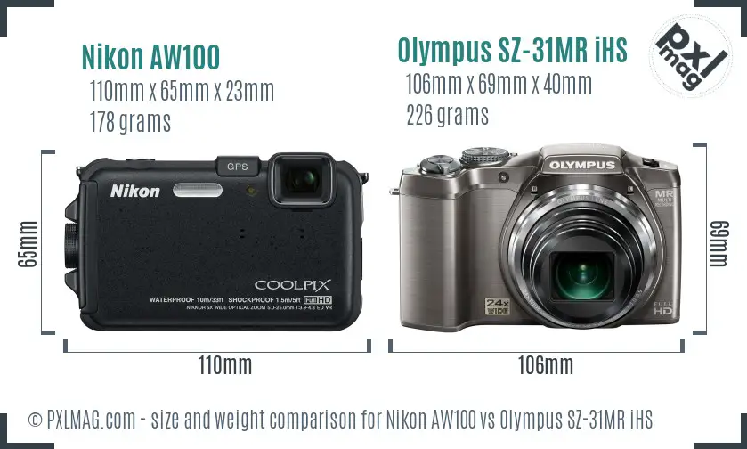 Nikon AW100 vs Olympus SZ-31MR iHS size comparison