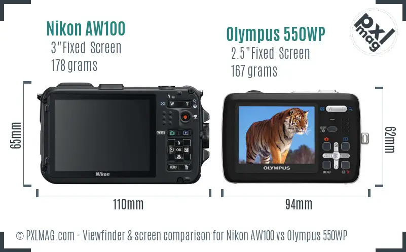 Nikon AW100 vs Olympus 550WP Screen and Viewfinder comparison