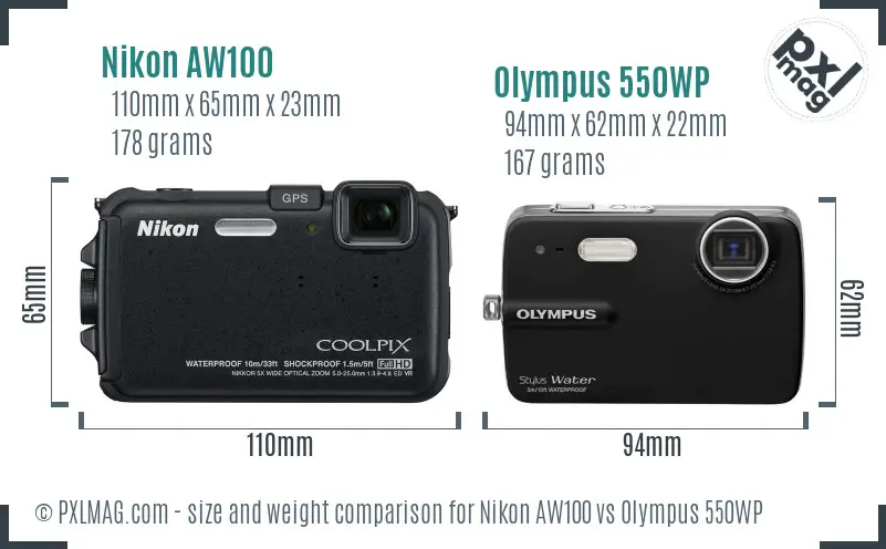 Nikon AW100 vs Olympus 550WP size comparison