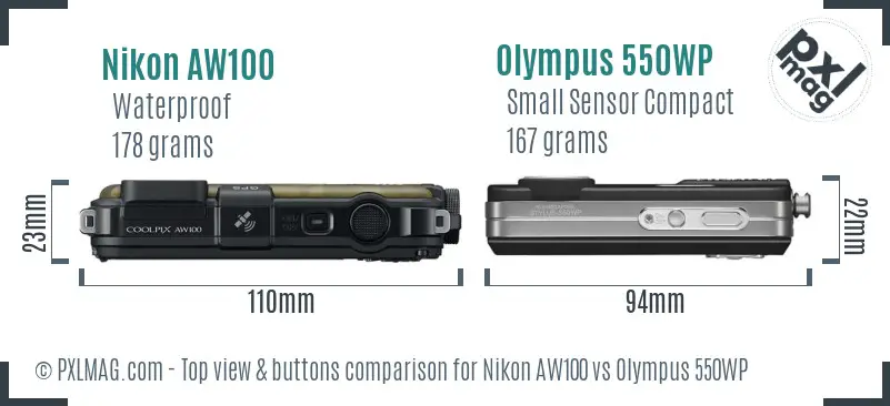 Nikon AW100 vs Olympus 550WP top view buttons comparison