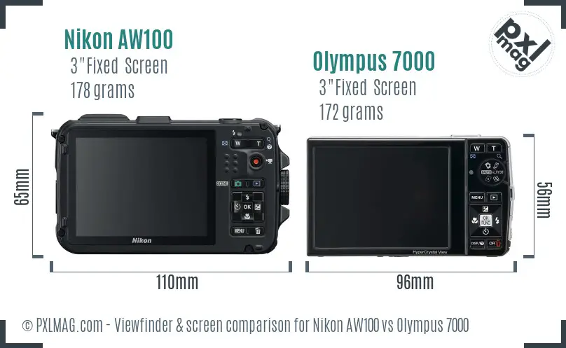 Nikon AW100 vs Olympus 7000 Screen and Viewfinder comparison