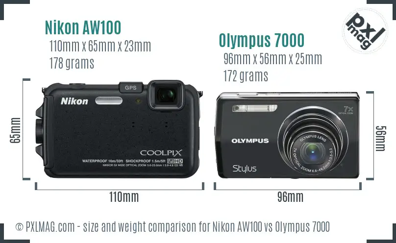 Nikon AW100 vs Olympus 7000 size comparison