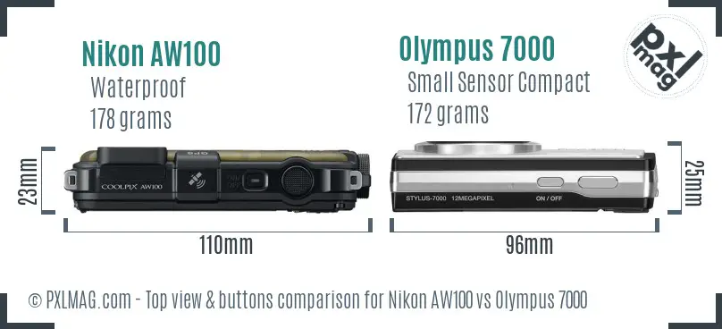 Nikon AW100 vs Olympus 7000 top view buttons comparison